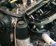 Close view of repair work on a modern engine